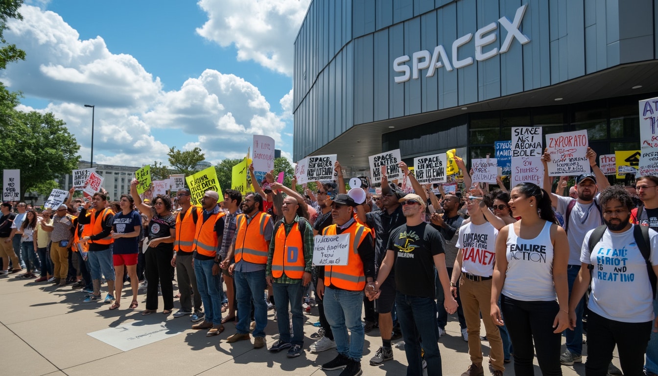 protesters caused major traffic disruptions outside the spacex headquarters in washington, d.c., raising awareness for their cause. this incident highlights tensions surrounding the space industry and its impact on local communities.