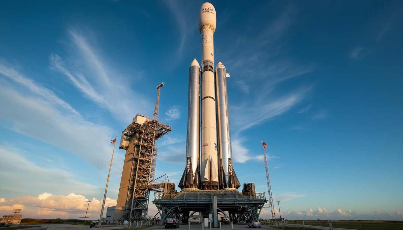 witness the falcon 9 rocket elevated at kennedy space center's pad 39a, gearing up for nasa's crew-10 mission. get ready for an exciting journey as the rocket undergoes crucial preparations for this significant space exploration endeavor.