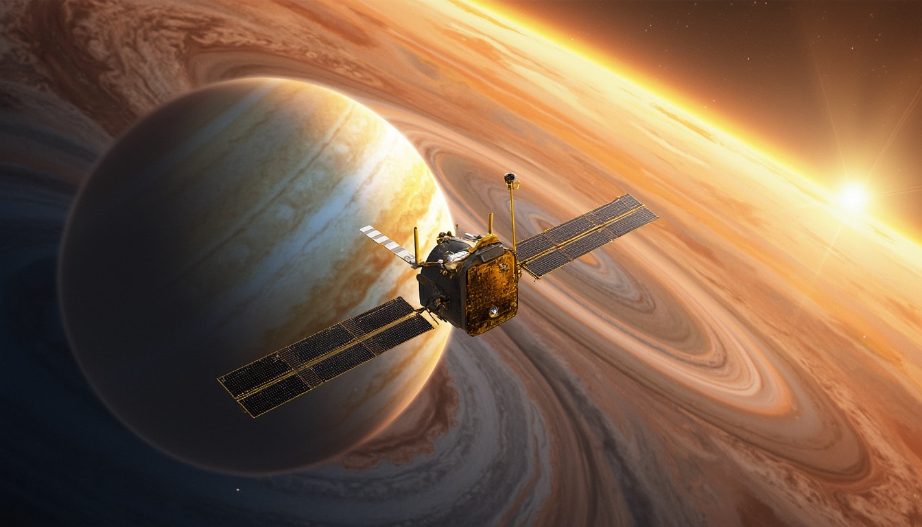 nasa's juno spacecraft experiences a 'safe mode' issue while exploring jupiter, but successfully recovers, ensuring continued delivery of valuable data about the gas giant's atmosphere and magnetic field.